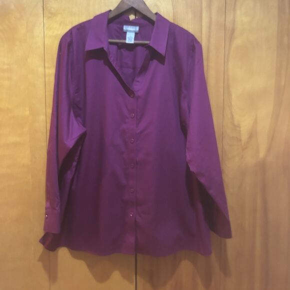 Catherines Non Iron Purple Cotton Button Down Shirt-Sz 2X-Mature-Office-Career - Picture 1 of 7